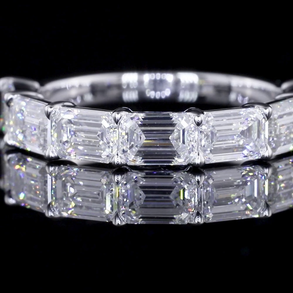 14K White Gold Half Eternity Band with East-West Emerald Cut Lab Diamonds - 2.58 Carat Total Weight - Covaloro Fine Jewelry