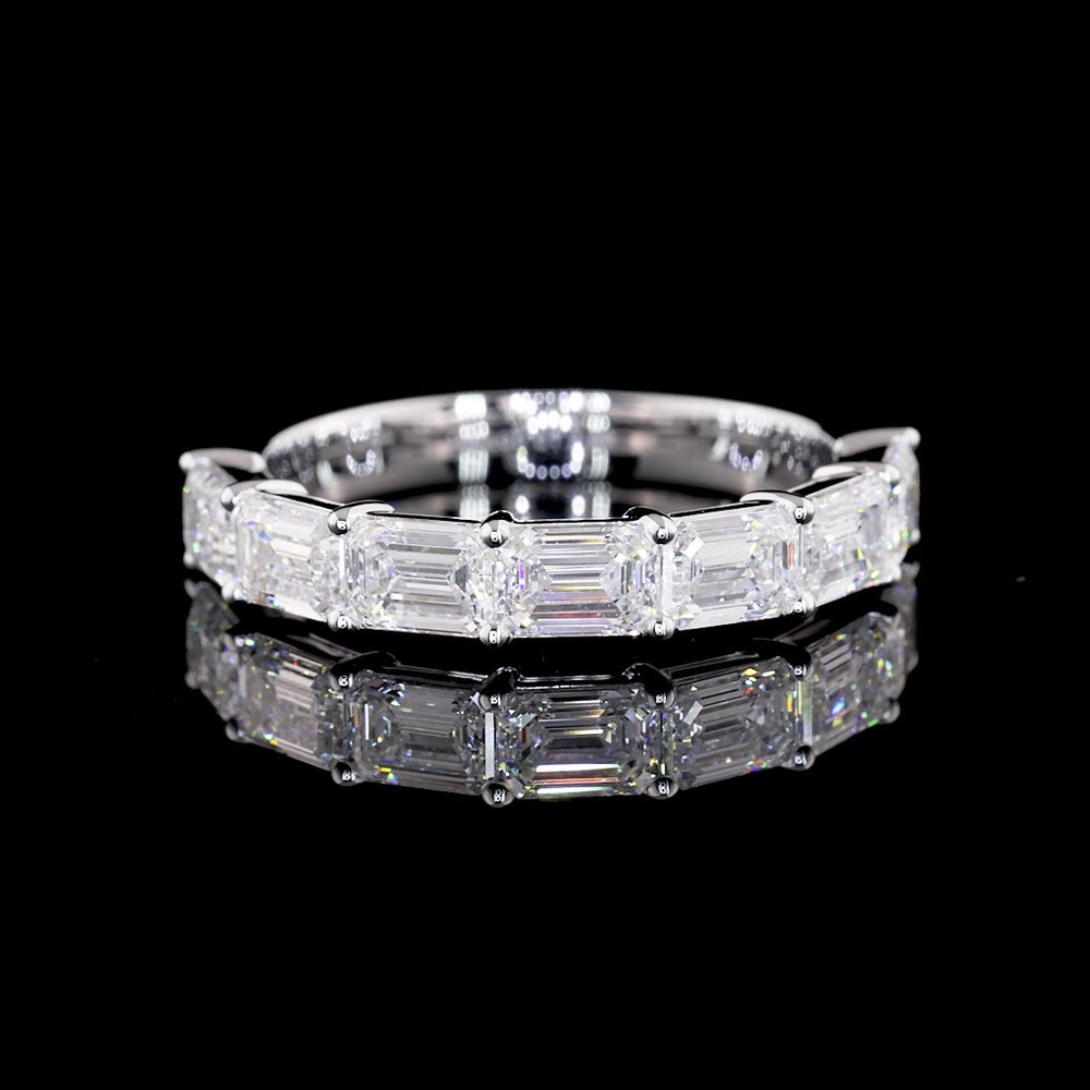 14K White Gold Half Eternity Band with East-West Set Emerald Cut Lab Diamonds - 2.06 Carat Total Diamond Weight E-F Color VVS2 Clarity - Covaloro Fine Jewelry