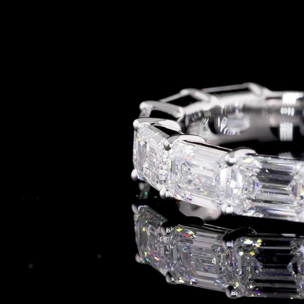 14K White Gold Half Eternity Band with East-West Set Emerald Cut Lab Diamonds - 2.06 Carat Total Diamond Weight E-F Color VVS2 Clarity - Covaloro Fine Jewelry