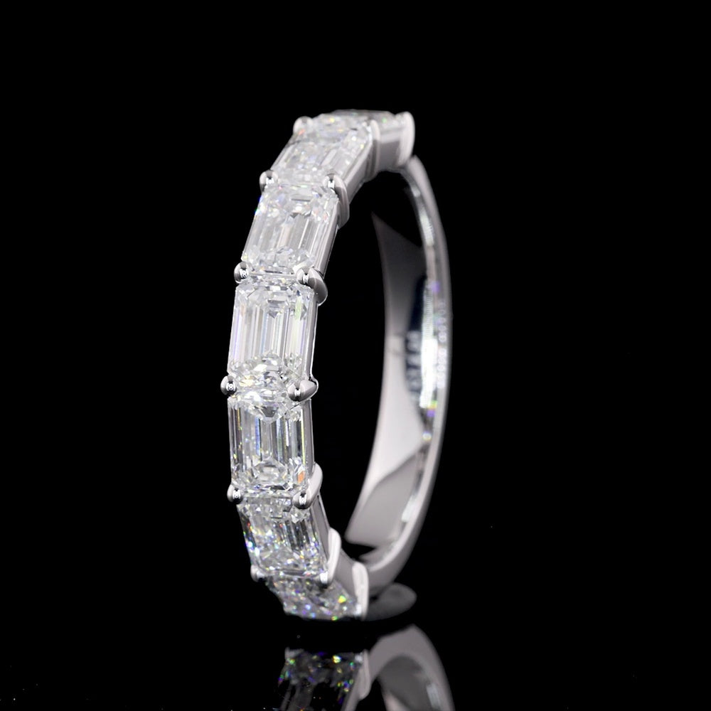 14K White Gold Half Eternity Band with East-West Set Emerald Cut Lab Diamonds - 2.06 Carat Total Diamond Weight E-F Color VVS2 Clarity - Covaloro Fine Jewelry