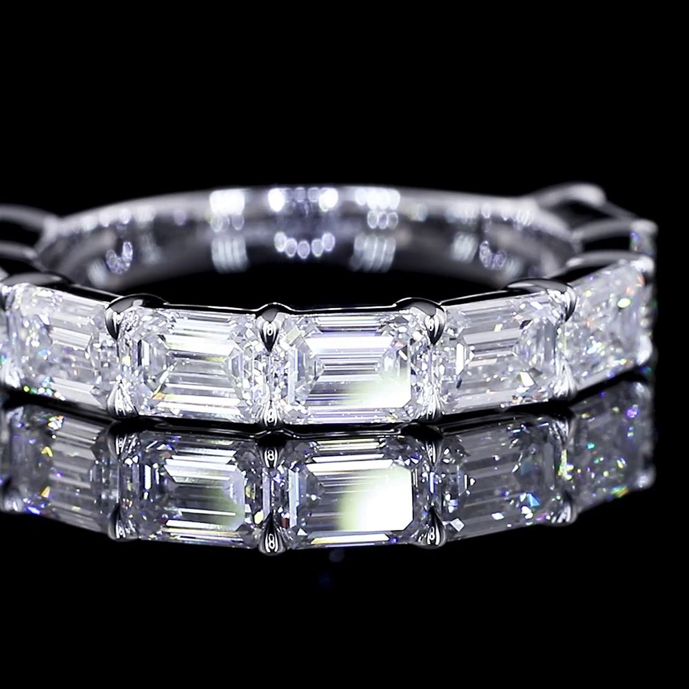 14K White Gold Half Eternity Band with East-West Set Emerald Cut Lab Diamonds - 2.85 Carat Total Weight, E VVS2 - Covaloro Fine Jewelry