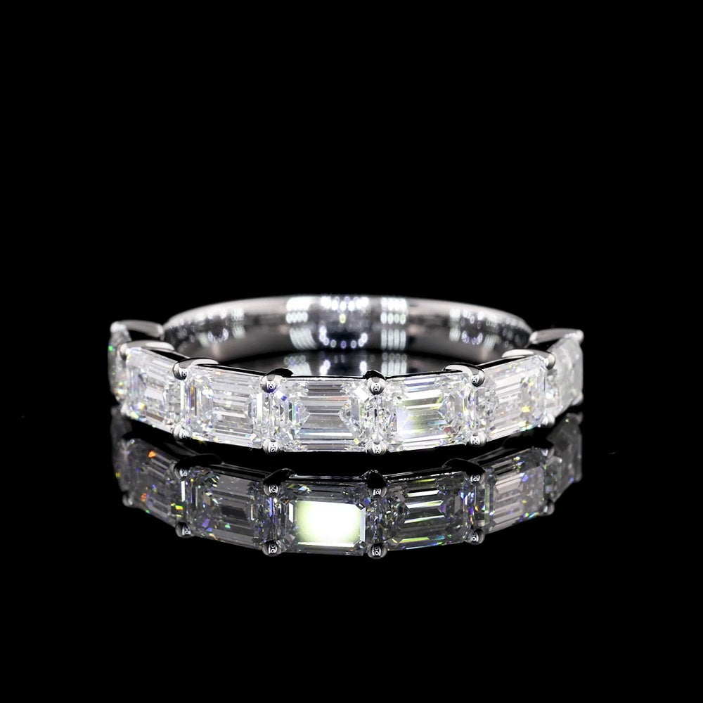 14K White Gold Half Eternity Band with East-West Set Emerald Cut Lab Diamonds - 4.05 Carats Total Diamond Weight - Covaloro Fine Jewelry