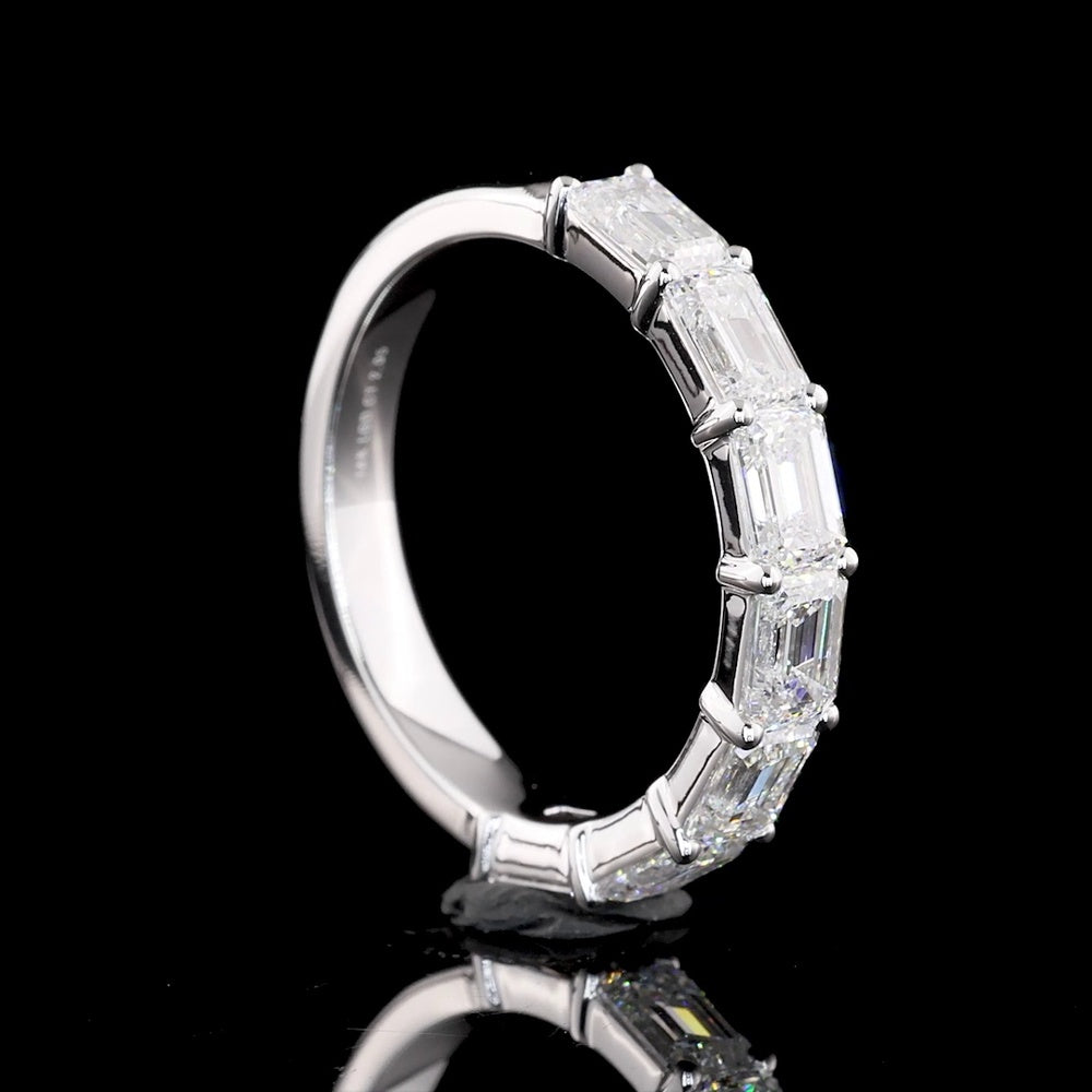 14K White Gold Half Eternity Band with East-West Set Emerald Cut Lab Diamonds - 4.05 Carats Total Diamond Weight - Covaloro Fine Jewelry