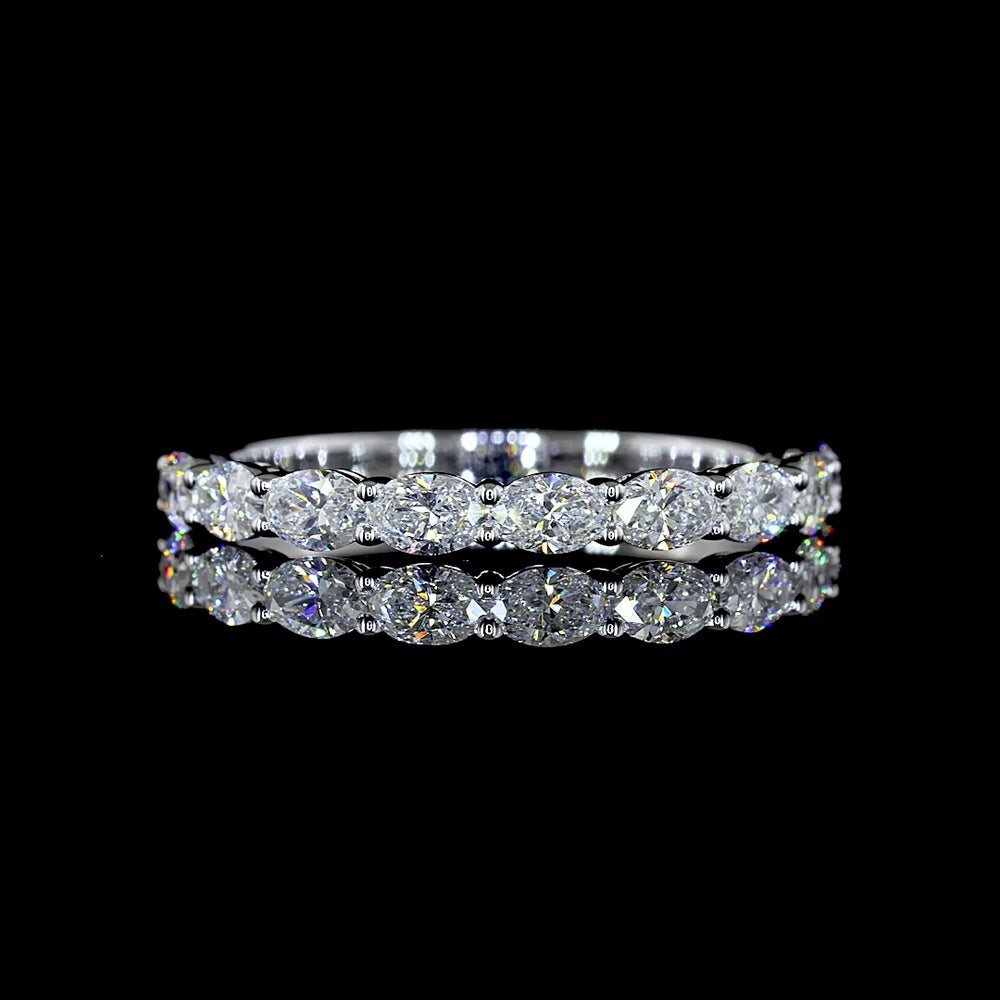 14K White Gold Half Eternity Band with East-West Set Oval Lab Diamonds - 0.86 Carat Total Diamond Weight - Covaloro Fine Jewelry