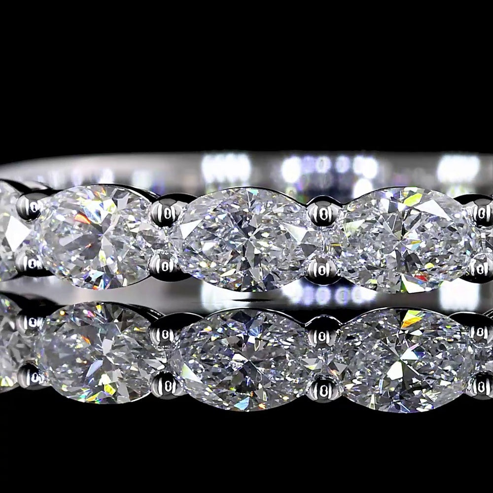 14K White Gold Half Eternity Band with East-West Set Oval Lab Diamonds - 0.86 Carat Total Diamond Weight - Covaloro Fine Jewelry