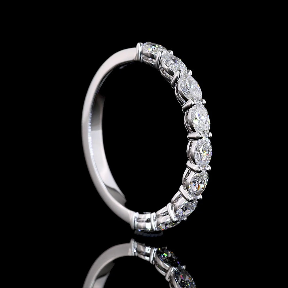 14K White Gold Half Eternity Band with East-West Set Oval Lab Diamonds - 0.86 Carat Total Diamond Weight - Covaloro Fine Jewelry