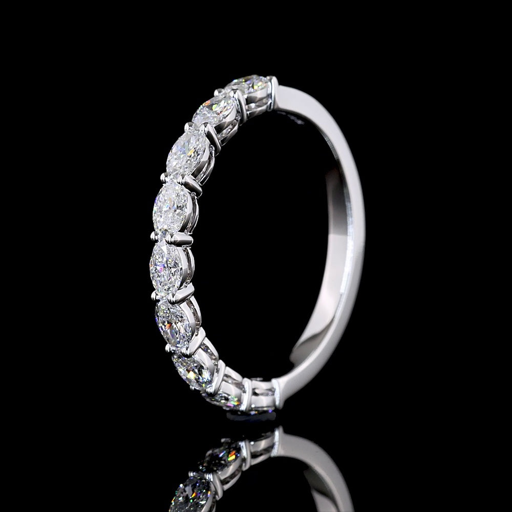 14K White Gold Half Eternity Band with East-West Set Oval Lab Diamonds - 0.86 Carat Total Diamond Weight - Covaloro Fine Jewelry