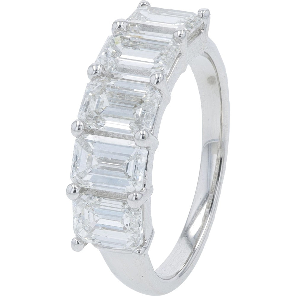 14K White Gold Half Eternity Band with Four-Prong Set Emerald Cut Lab Grown Diamonds - 3.00 Carat Total Diamond Weight