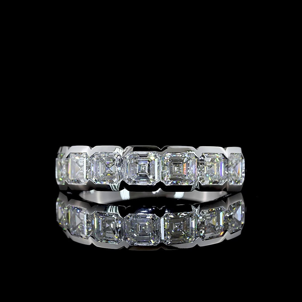 14K White Gold Half Eternity Band with Half Bezel Set Asscher Cut Lab Diamonds - 2.03 Carats Total Diamond Weight - Covaloro Fine Jewelry