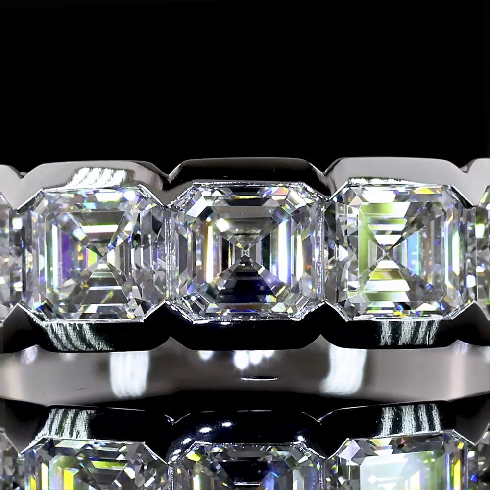 14K White Gold Half Eternity Band with Half Bezel Set Asscher Cut Lab Diamonds - 2.03 Carats Total Diamond Weight - Covaloro Fine Jewelry