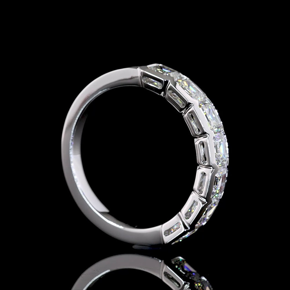 14K White Gold Half Eternity Band with Half Bezel Set Asscher Cut Lab Diamonds - 2.03 Carats Total Diamond Weight - Covaloro Fine Jewelry