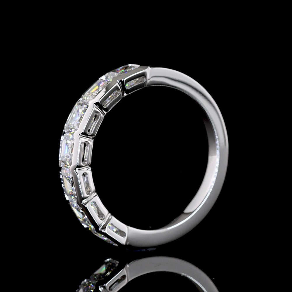 14K White Gold Half Eternity Band with Half Bezel Set Asscher Cut Lab Diamonds - 2.03 Carats Total Diamond Weight - Covaloro Fine Jewelry