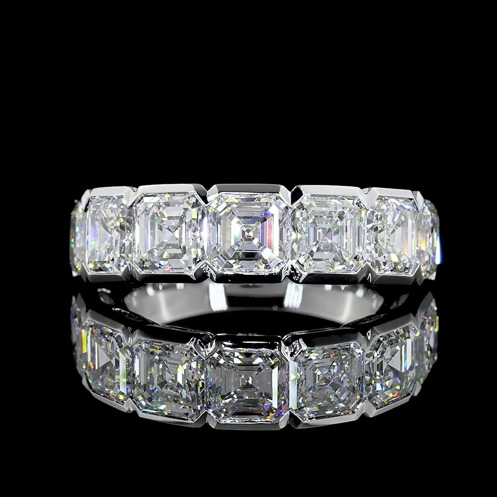 14K White Gold Half Eternity Band with Half-Bezel Set Asscher Cut Lab Diamonds - 5.08 Carat Total Weight - Covaloro Fine Jewelry