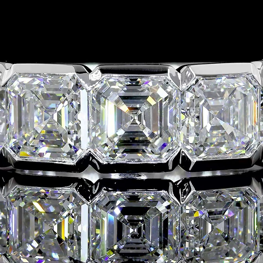 14K White Gold Half Eternity Band with Half-Bezel Set Asscher Cut Lab Diamonds - 5.08 Carat Total Weight - Covaloro Fine Jewelry