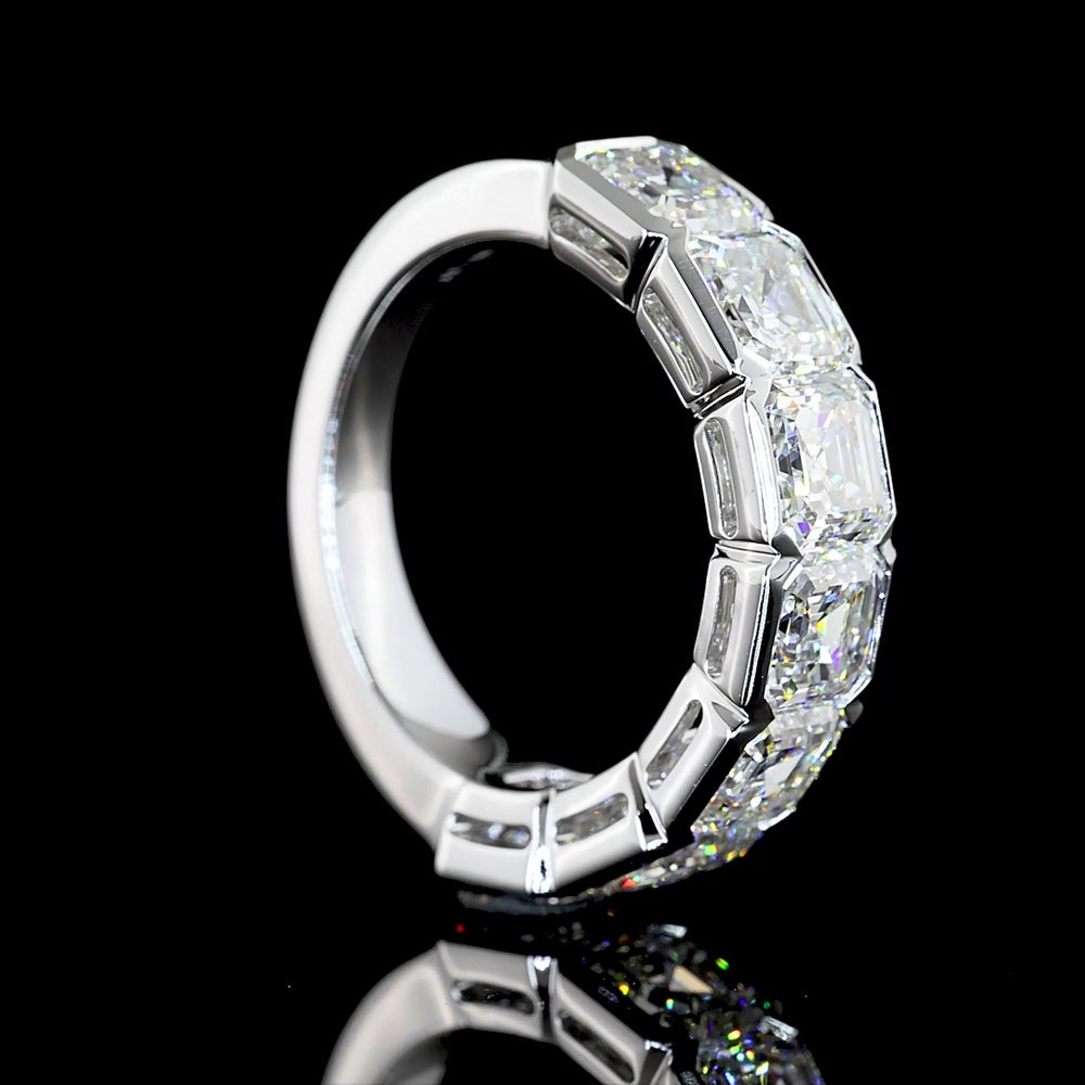 14K White Gold Half Eternity Band with Half-Bezel Set Asscher Cut Lab Diamonds - 5.08 Carat Total Weight - Covaloro Fine Jewelry