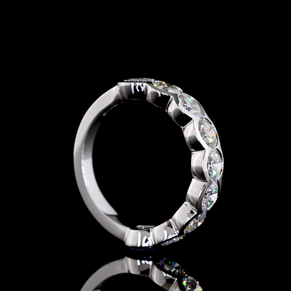 14K White Gold Half Eternity Band with Half Bezel Set Round Lab Diamonds (E-F, VS2) - 2.36 Carats Total Diamond Weight - Covaloro Fine Jewelry