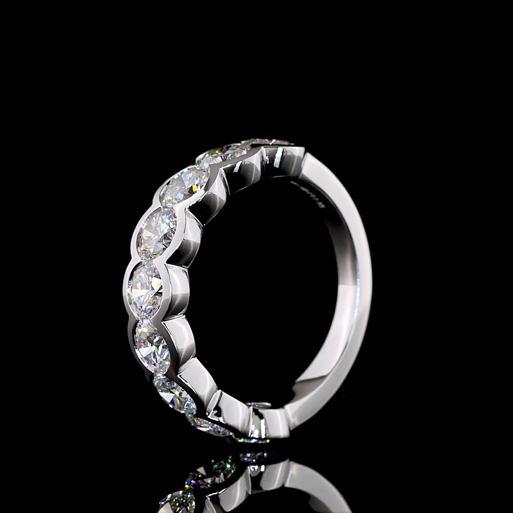 14K White Gold Half Eternity Band with Half Bezel Set Round Lab Diamonds (E-F, VS2) - 2.36 Carats Total Diamond Weight - Covaloro Fine Jewelry