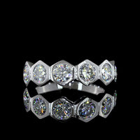 14K White Gold Half Eternity Band with Hexagonal Bezel Set Round Lab Diamonds - 1.82 Total Carat Weight, 6 Stones - Covaloro Fine Jewelry