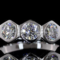14K White Gold Half Eternity Band with Hexagonal Bezel Set Round Lab Diamonds - 1.82 Total Carat Weight, 6 Stones - Covaloro Fine Jewelry