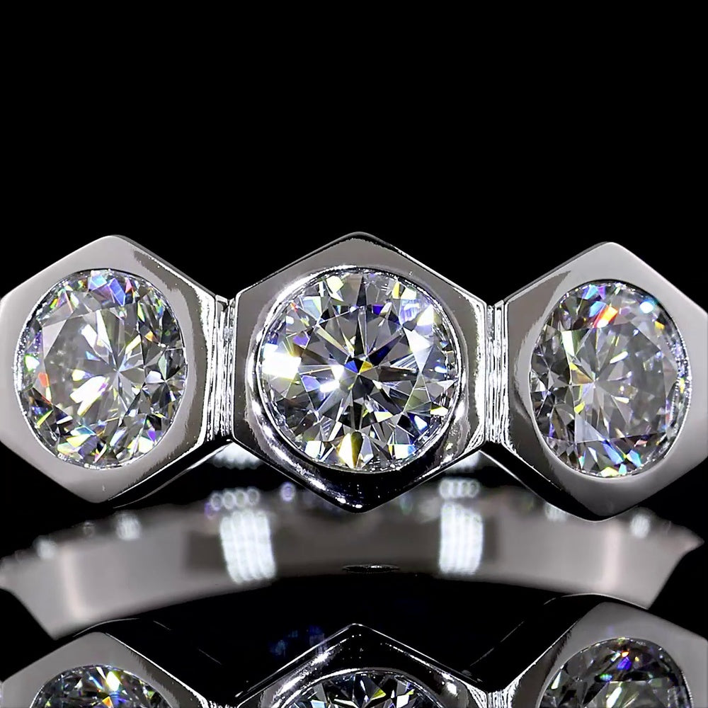 14K White Gold Half Eternity Band with Hexagonal Bezel Set Round Lab Diamonds - 1.82 Total Carat Weight, 6 Stones - Covaloro Fine Jewelry