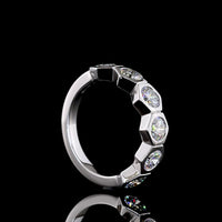 14K White Gold Half Eternity Band with Hexagonal Bezel Set Round Lab Diamonds - 1.82 Total Carat Weight, 6 Stones - Covaloro Fine Jewelry