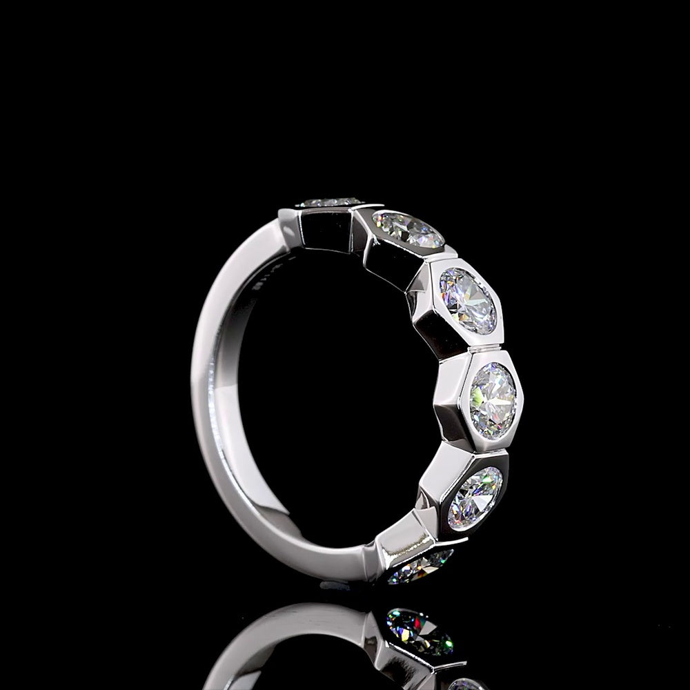 14K White Gold Half Eternity Band with Hexagonal Bezel Set Round Lab Diamonds - 1.82 Total Carat Weight, 6 Stones - Covaloro Fine Jewelry