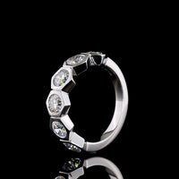 14K White Gold Half Eternity Band with Hexagonal Bezel Set Round Lab Diamonds - 1.82 Total Carat Weight, 6 Stones - Covaloro Fine Jewelry