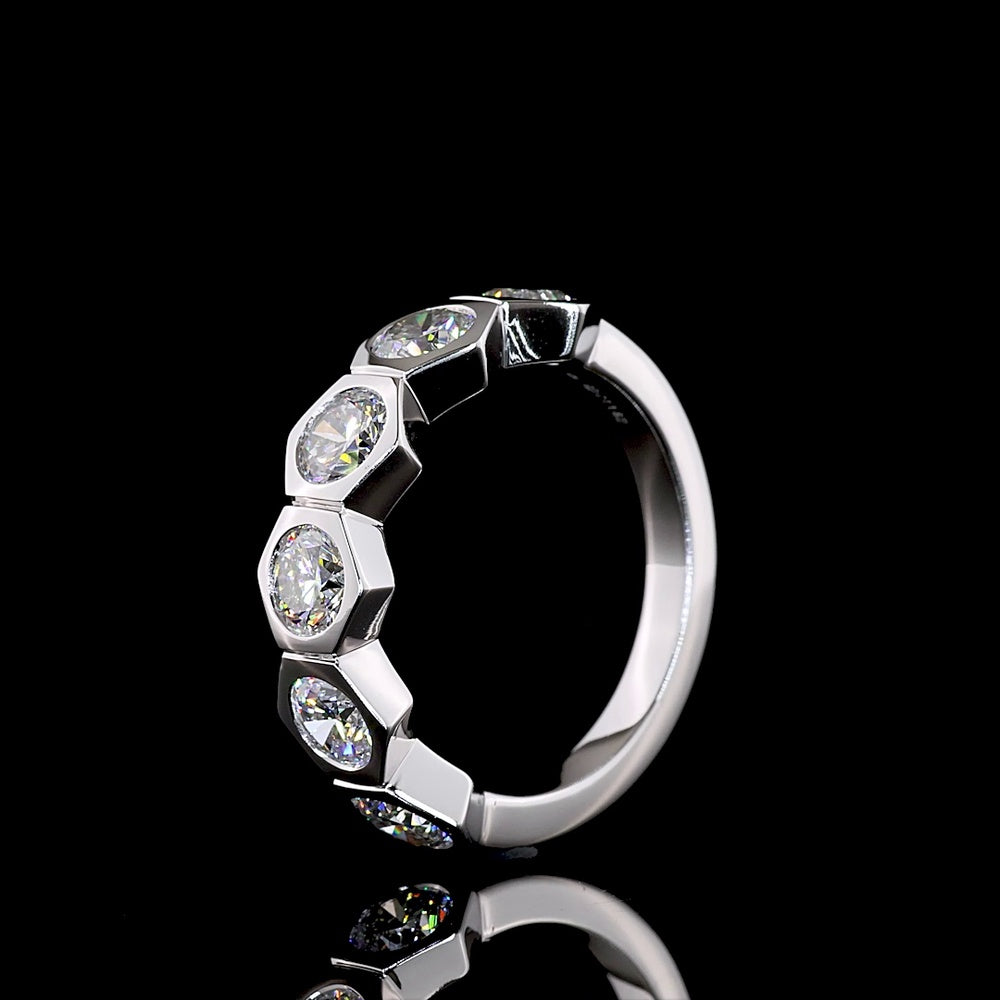 14K White Gold Half Eternity Band with Hexagonal Bezel Set Round Lab Diamonds - 1.82 Total Carat Weight, 6 Stones - Covaloro Fine Jewelry