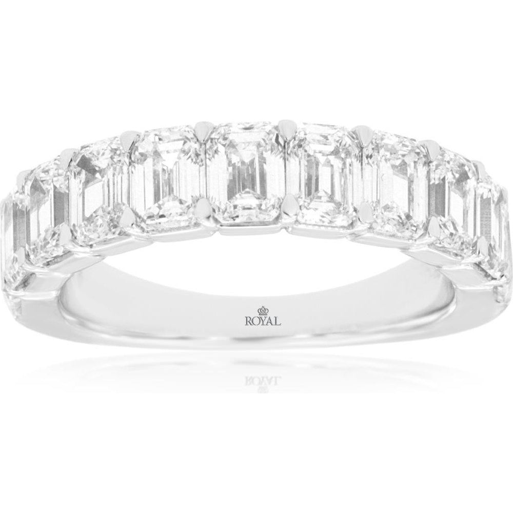 14K White Gold Half-Eternity Band with Nine Shared-Prong Set Emerald Cut Lab Grown Diamonds - 3.50 Carat Total Diamond Weight - Royal Jewelry