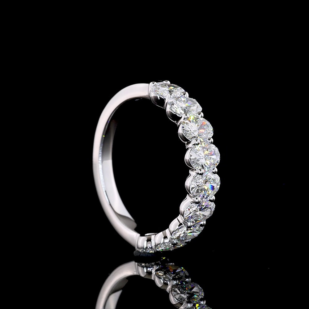 14K White Gold Half Eternity Band with North-South Oval Cut Lab Diamonds - 1.97 Carats Total Diamond Weight - Covaloro Fine Jewelry