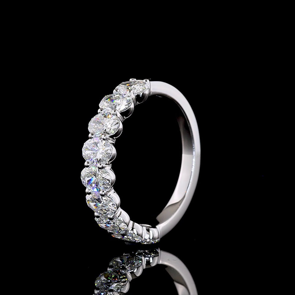 14K White Gold Half Eternity Band with North-South Oval Cut Lab Diamonds - 1.97 Carats Total Diamond Weight - Covaloro Fine Jewelry