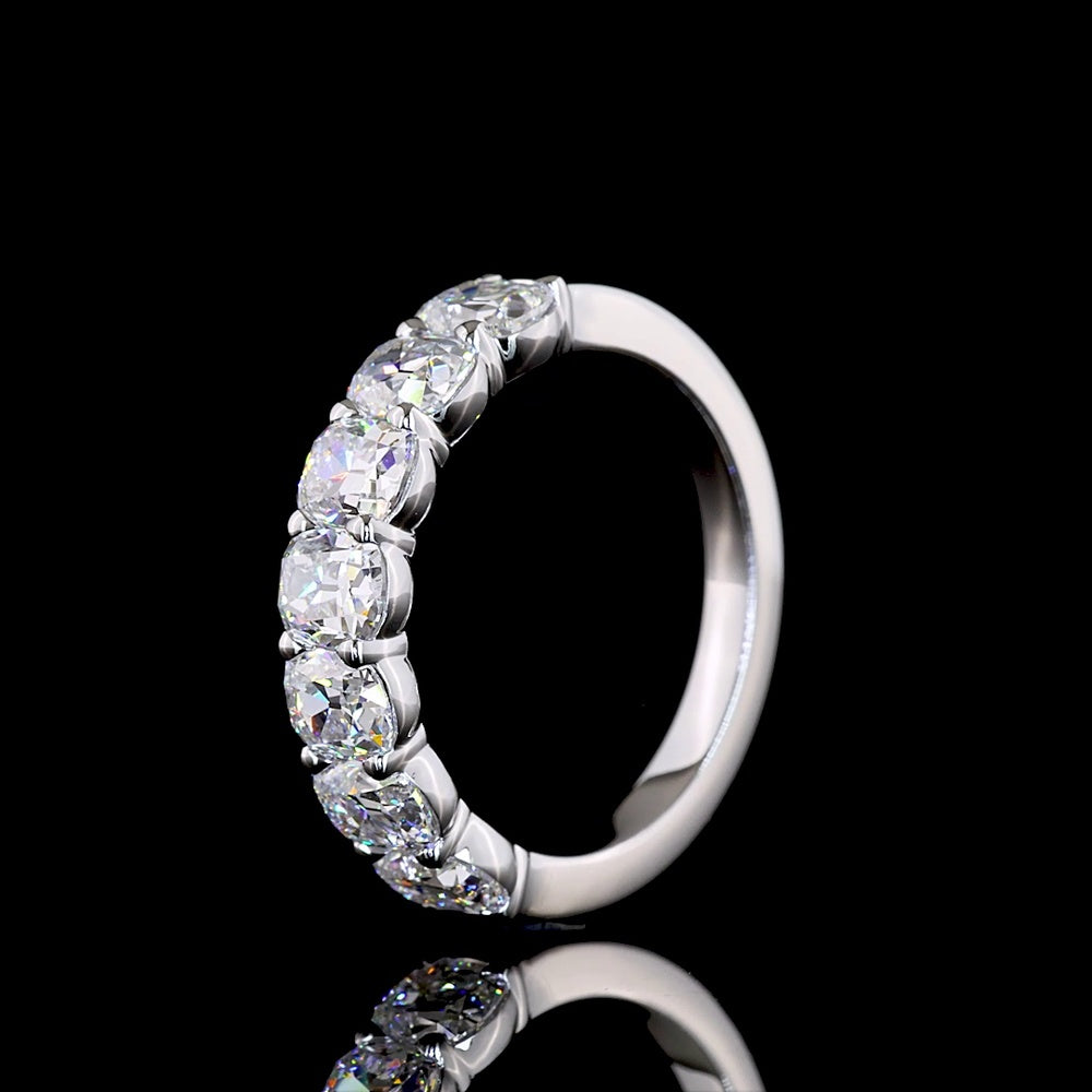 14K White Gold Half Eternity Band with North-South Prong Set Antique Cushion Cut Lab Diamonds - 2.11 Carat Total Diamond Weight - Covaloro Fine Jewelry