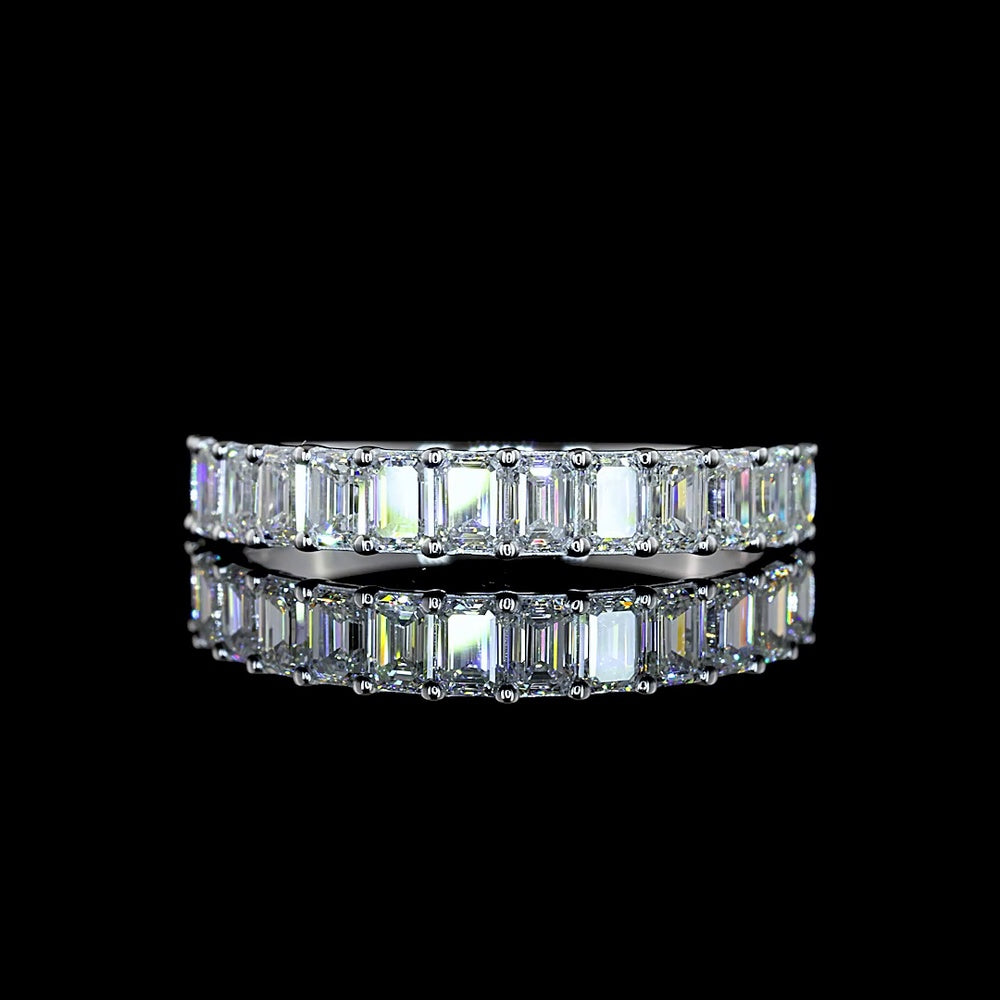 14K White Gold Half Eternity Band with North-South Prong Set Emerald Cut Lab Diamonds - 1.07 Carat Total Weight - Covaloro Fine Jewelry