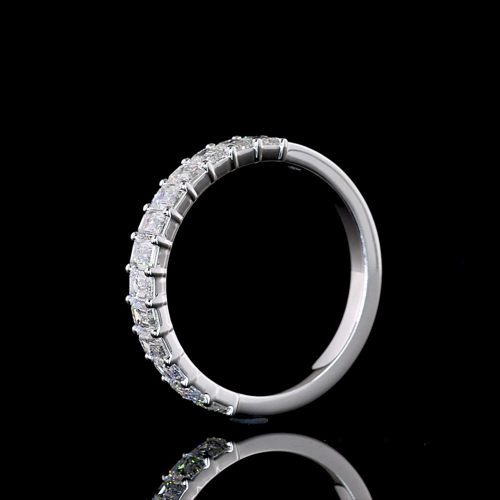 14K White Gold Half Eternity Band with North-South Prong Set Emerald Cut Lab Diamonds - 1.07 Carat Total Weight - Covaloro Fine Jewelry