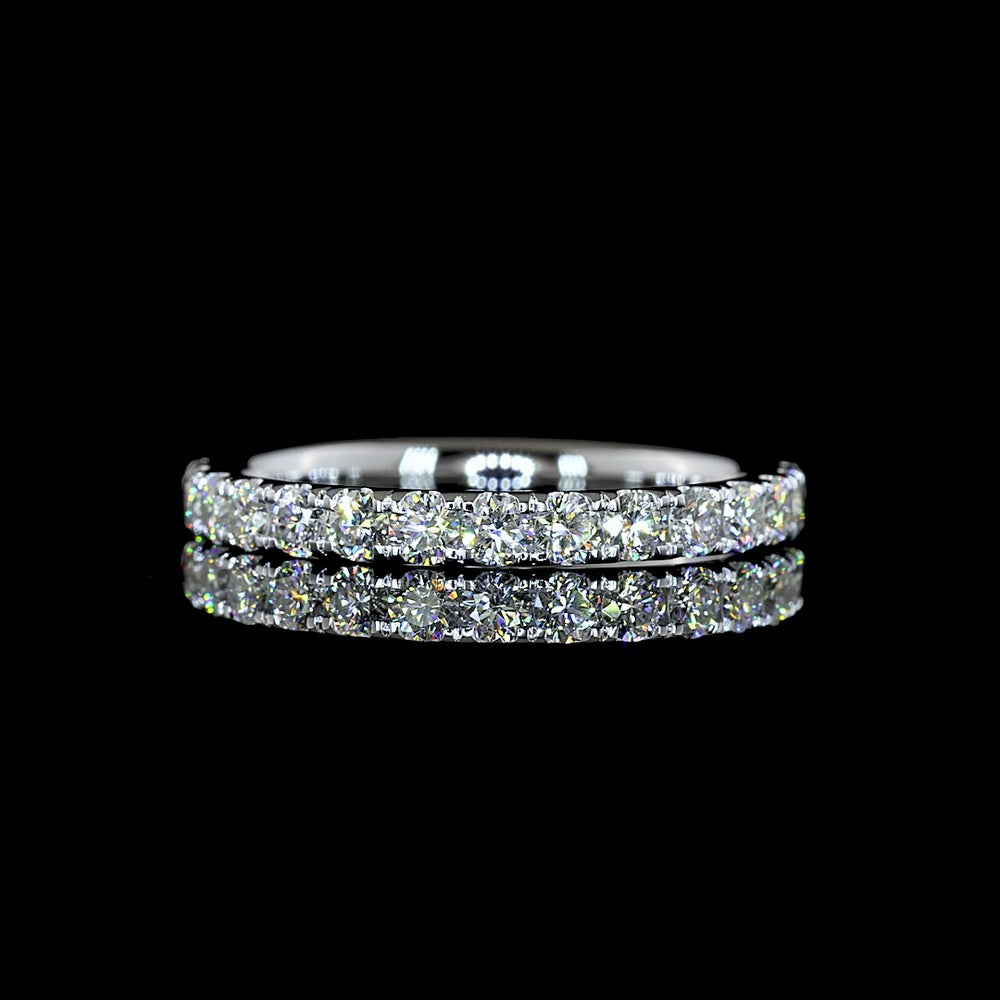 14K White Gold Half Eternity Band with Pavé Micro Set Round Brilliant Cut Natural Diamonds - 0.49 Carat Total Weight - Covaloro Fine Jewelry