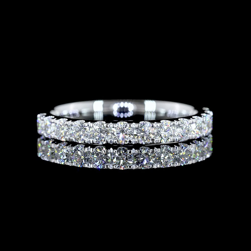14K White Gold Half Eternity Band with Pavé Micro Set Round Lab Grown Diamonds - 0.69 Carat Total Diamond Weight E-F VS - Covaloro Fine Jewelry