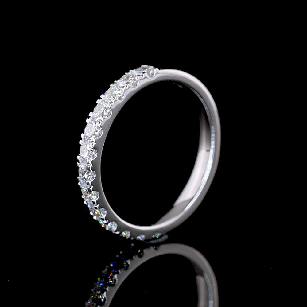 14K White Gold Half Eternity Band with Pavé Micro Set Round Lab Grown Diamonds - 0.69 Carat Total Diamond Weight E-F VS - Covaloro Fine Jewelry