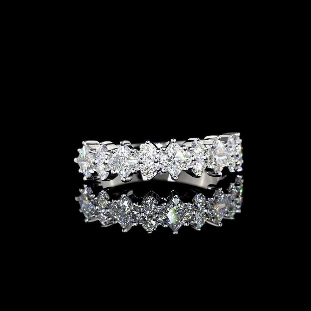 14K White Gold Half Eternity Band with Princess Cut & Brilliant Cut Lab Diamonds - 1.36 Carats Total Diamond Weight - Covaloro Fine Jewelry