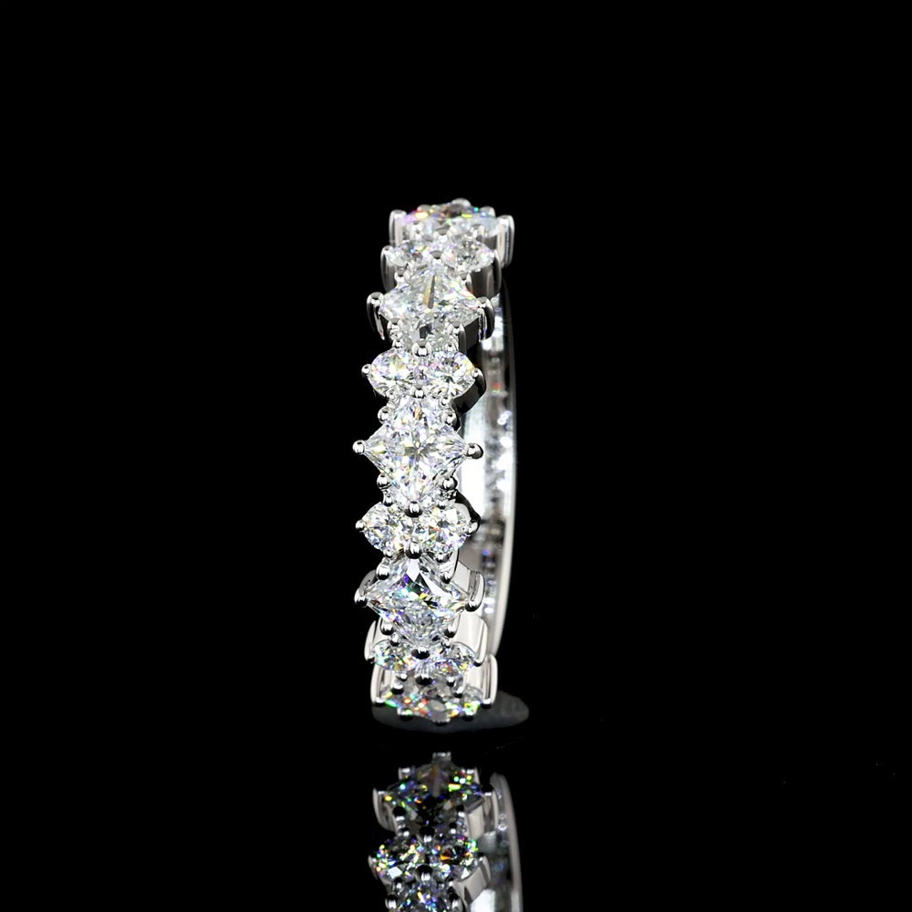 14K White Gold Half Eternity Band with Princess Cut & Brilliant Cut Lab Diamonds - 1.36 Carats Total Diamond Weight - Covaloro Fine Jewelry