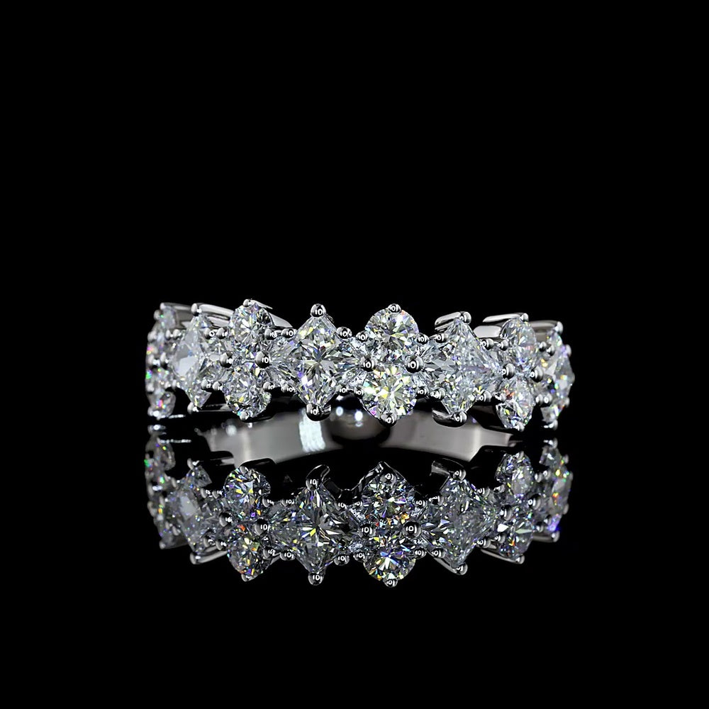 14K White Gold Half Eternity Band with Princess Cut Lab Grown Diamonds - 2.03 Carats Total Diamond Weight - Covaloro Fine Jewelry