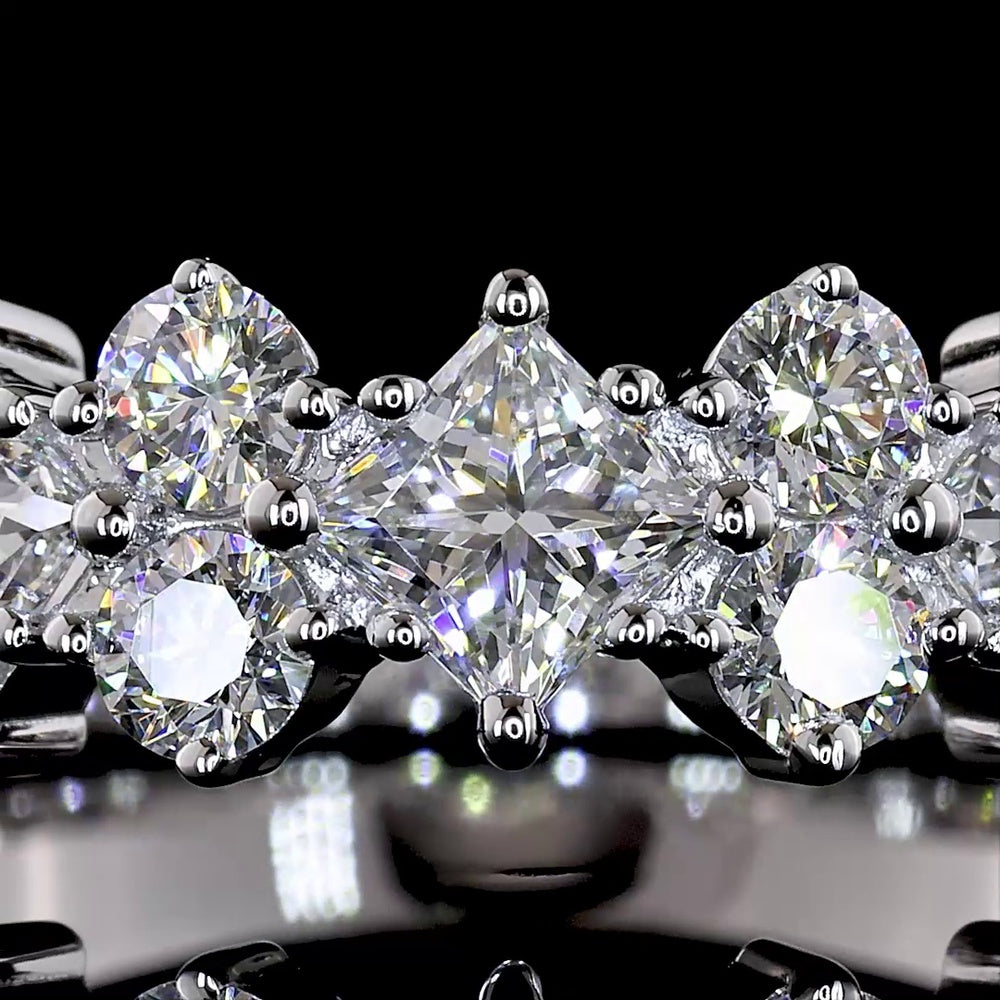 14K White Gold Half Eternity Band with Princess Cut Lab Grown Diamonds - 2.03 Carats Total Diamond Weight - Covaloro Fine Jewelry