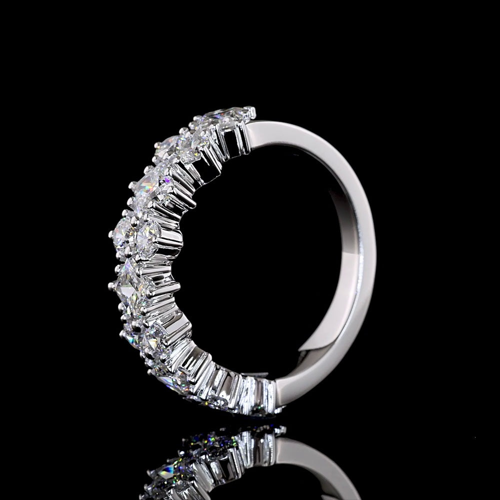 14K White Gold Half Eternity Band with Princess Cut Lab Grown Diamonds - 2.03 Carats Total Diamond Weight - Covaloro Fine Jewelry