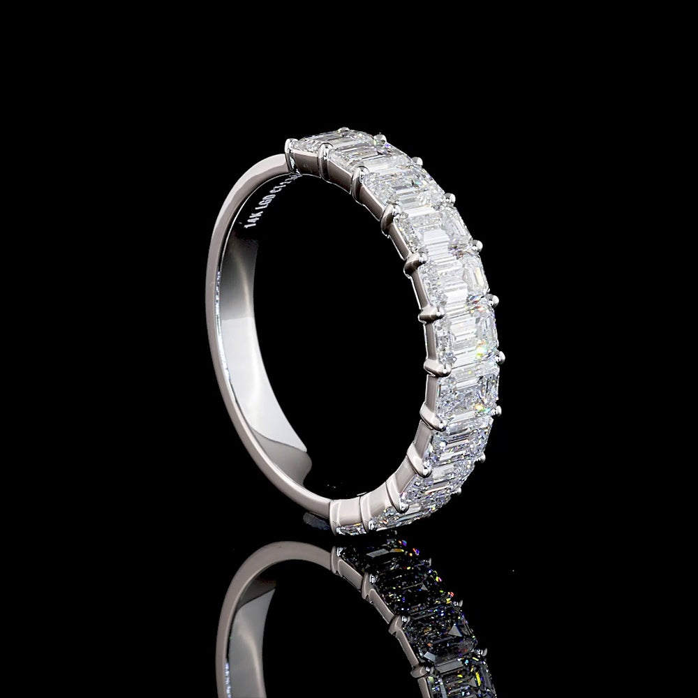 14K White Gold Half Eternity Band with Prong Set Emerald Cut Lab Diamonds - 2.78 Carat Total Weight - Covaloro Fine Jewelry