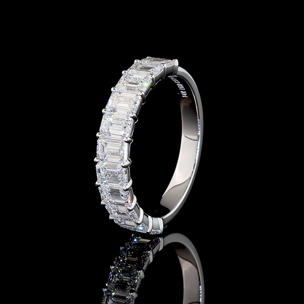 14K White Gold Half Eternity Band with Prong Set Emerald Cut Lab Diamonds - 2.78 Carat Total Weight - Covaloro Fine Jewelry
