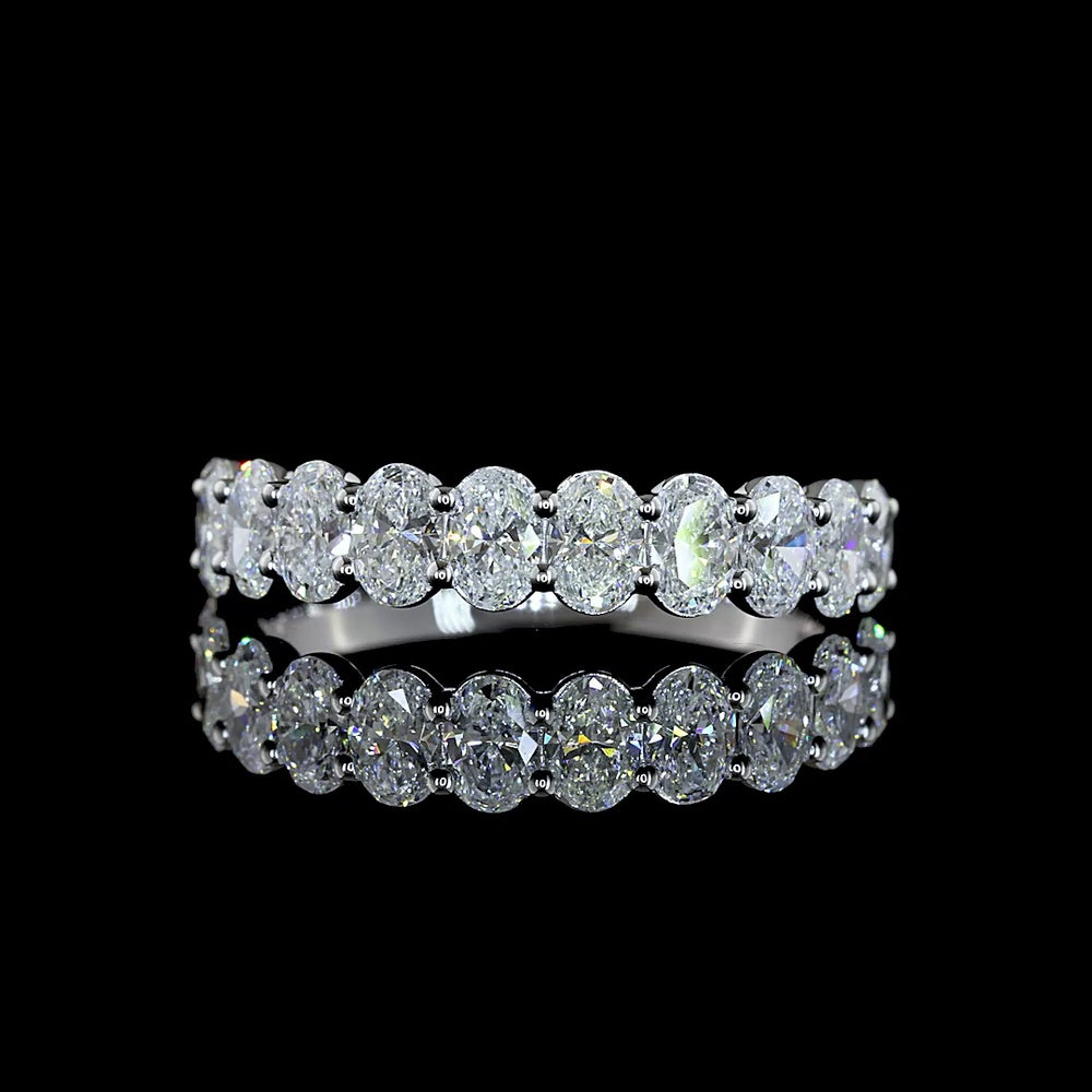 14K White Gold Half Eternity Band with Prong Set Oval Cut Lab Diamonds - 1.36 Carats Total Diamond Weight - Covaloro Fine Jewelry