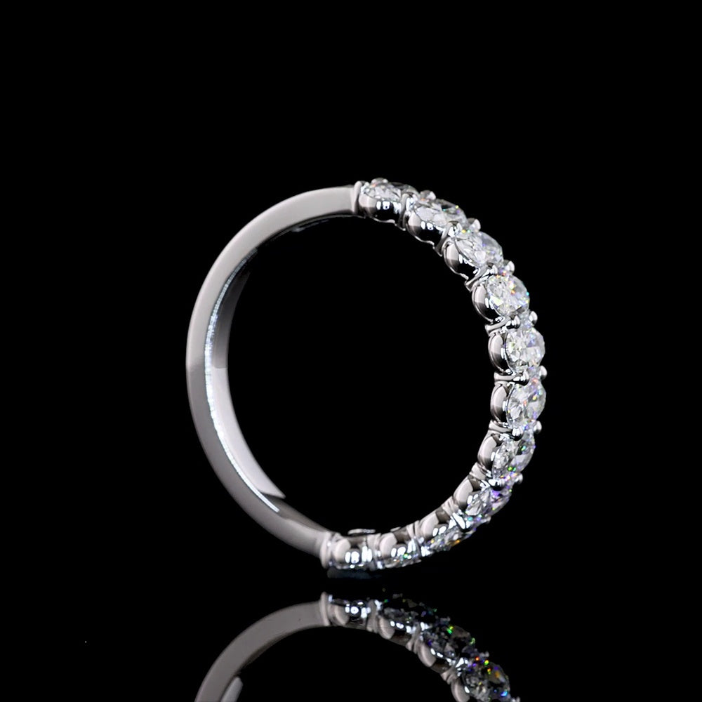14K White Gold Half Eternity Band with Prong Set Oval Cut Lab Diamonds - 1.36 Carats Total Diamond Weight - Covaloro Fine Jewelry