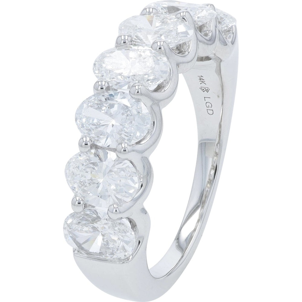 14K White Gold Half-Eternity Band with Prong-Set Oval Lab-Grown Diamonds - 3.00 Carat Total Diamond Weight