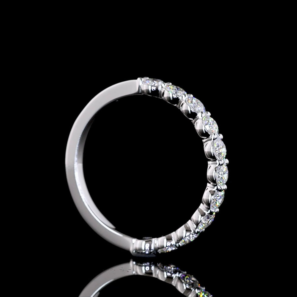 14K White Gold Half Eternity Band with Prong Set Round Lab Diamonds - 0.97 Carat Total Weight, E-F Color VS1 Clarity - Covaloro Fine Jewelry