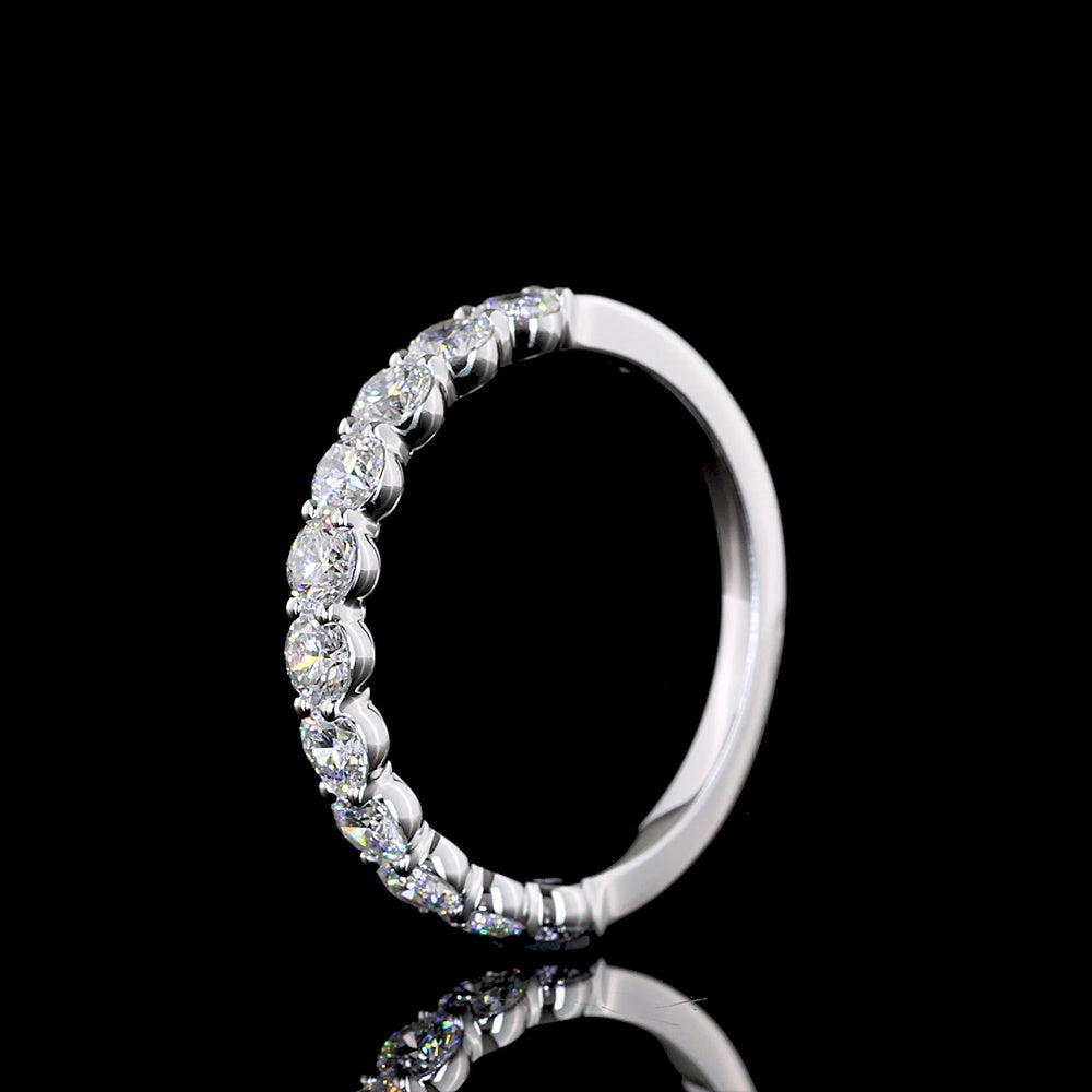 14K White Gold Half Eternity Band with Prong Set Round Lab Diamonds - 0.97 Carat Total Weight, E-F Color VS1 Clarity - Covaloro Fine Jewelry