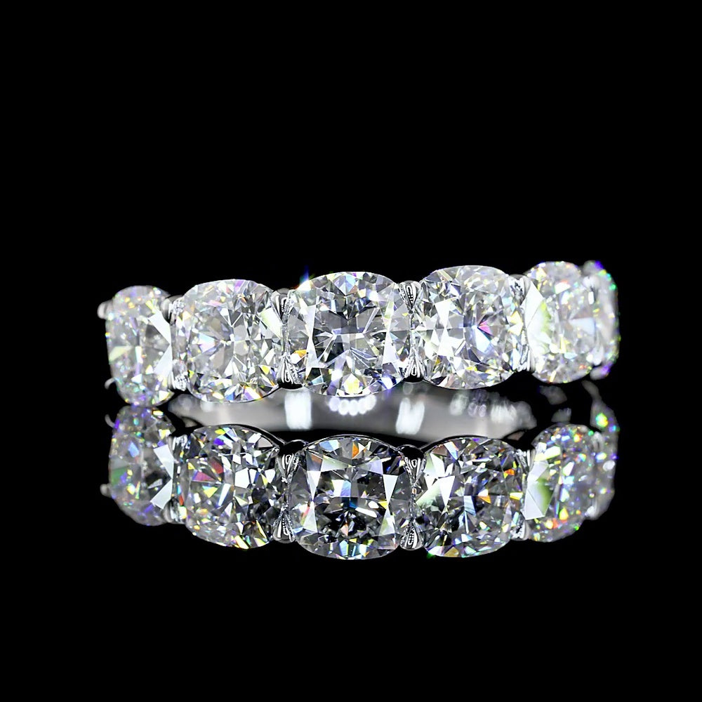 14K White Gold Half Eternity Band with Prong Set Square Cushion Brilliant Lab Diamonds - 5.03 Carat Total Diamond Weight - Covaloro Fine Jewelry